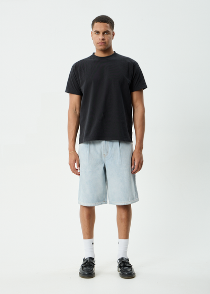 AFENDS Mens Fast Forward - Denim Ultra Baggy Pleated Short 24" - Stone Blue