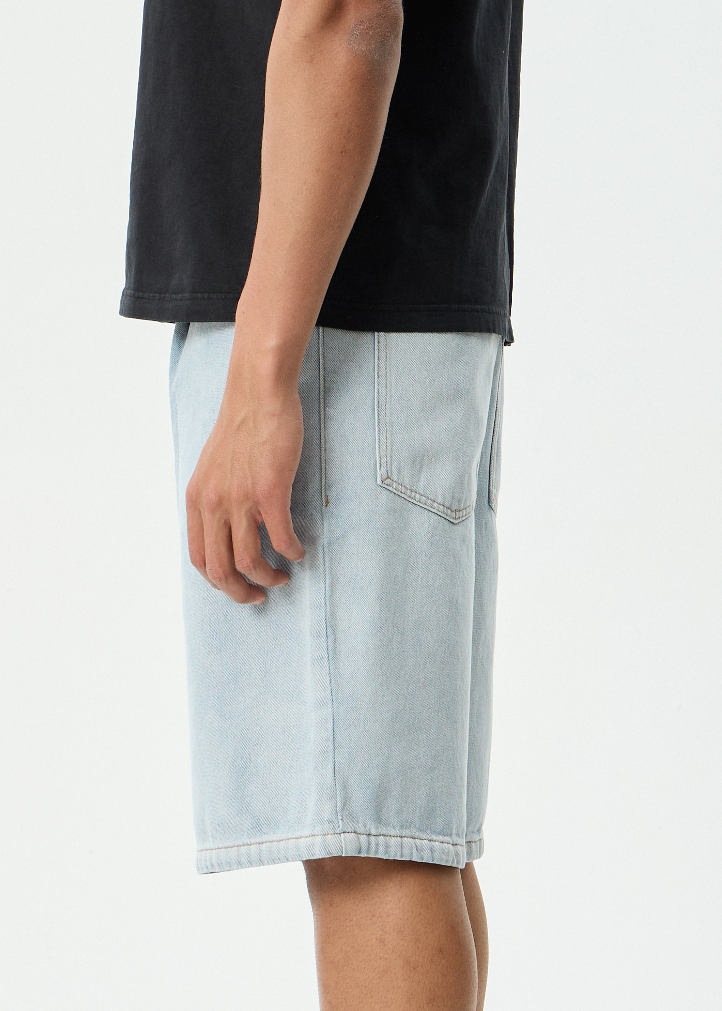 AFENDS Mens Fast Forward - Denim Ultra Baggy Pleated Short 24" - Stone Blue