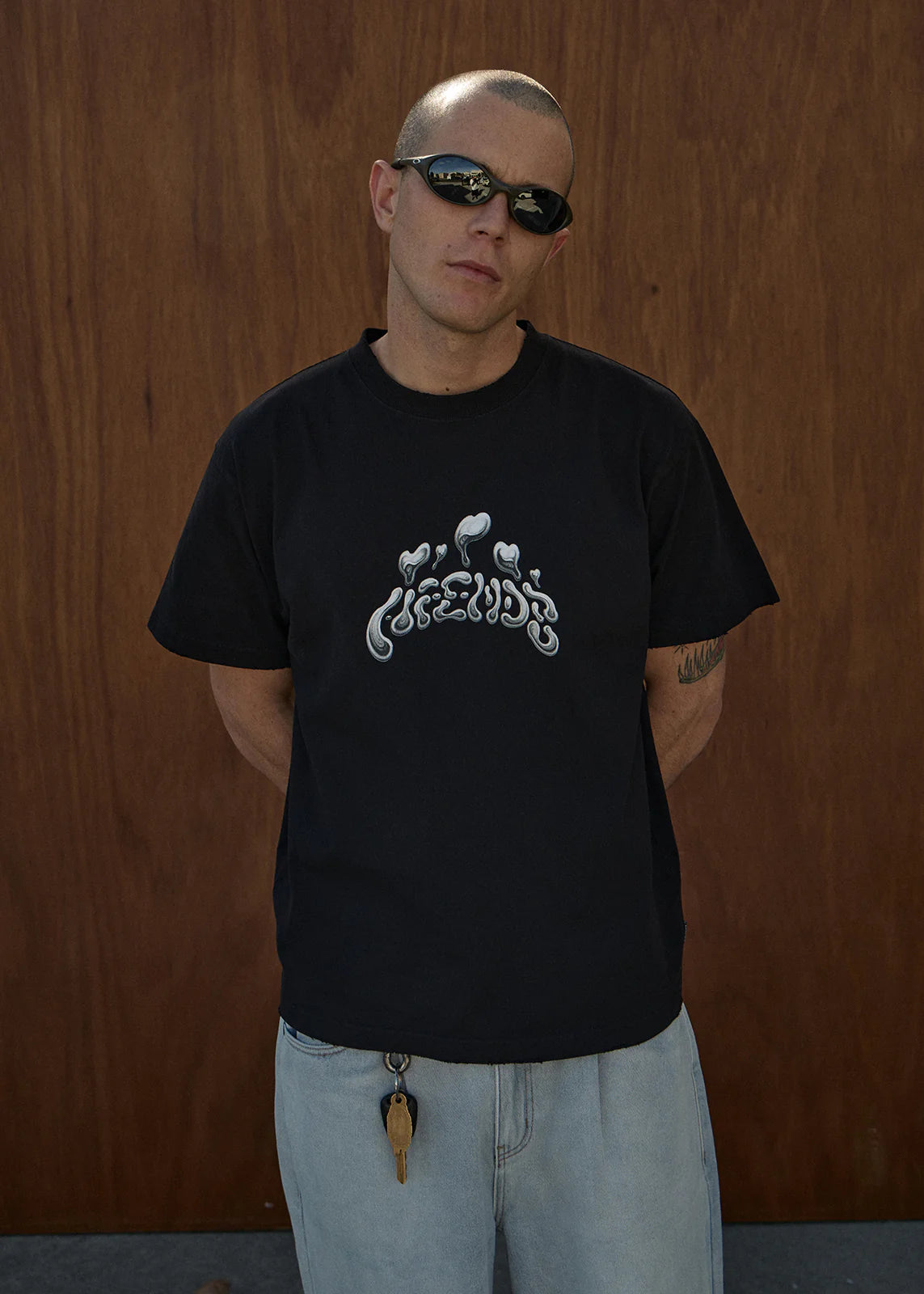 AFENDS Mens Devotion - Heavyweight Boxy Tee - Stone Black