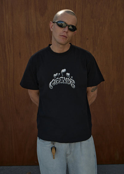 AFENDS Mens Devotion - Heavyweight Boxy Tee - Stone Black