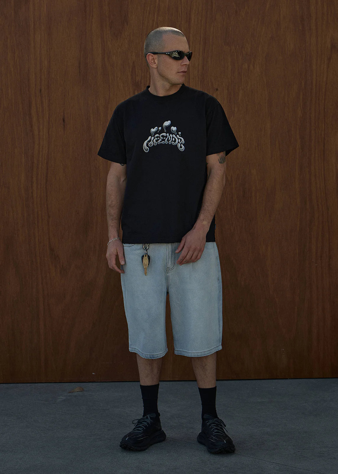 AFENDS Mens Devotion - Heavyweight Boxy Tee - Stone Black