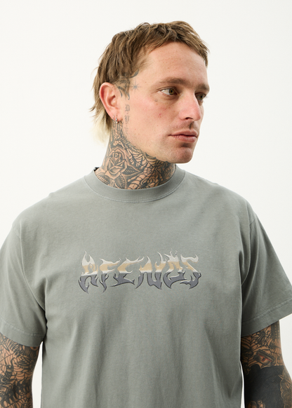 AFENDS Mens Scorched - Heavyweight Boxy Tee - Washed Sycamore