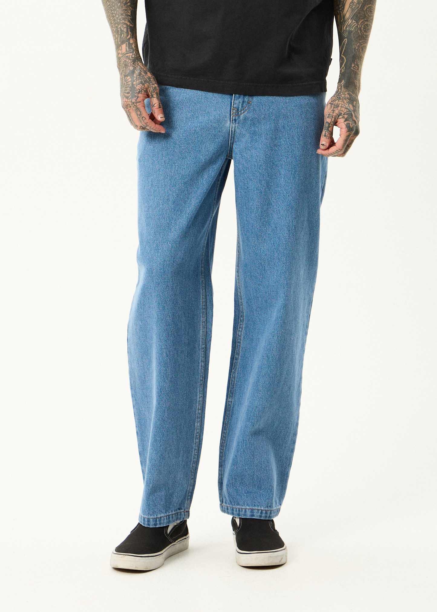 AFENDS Mens Ninety Twos - Denim Relaxed Jean - Worn Blue