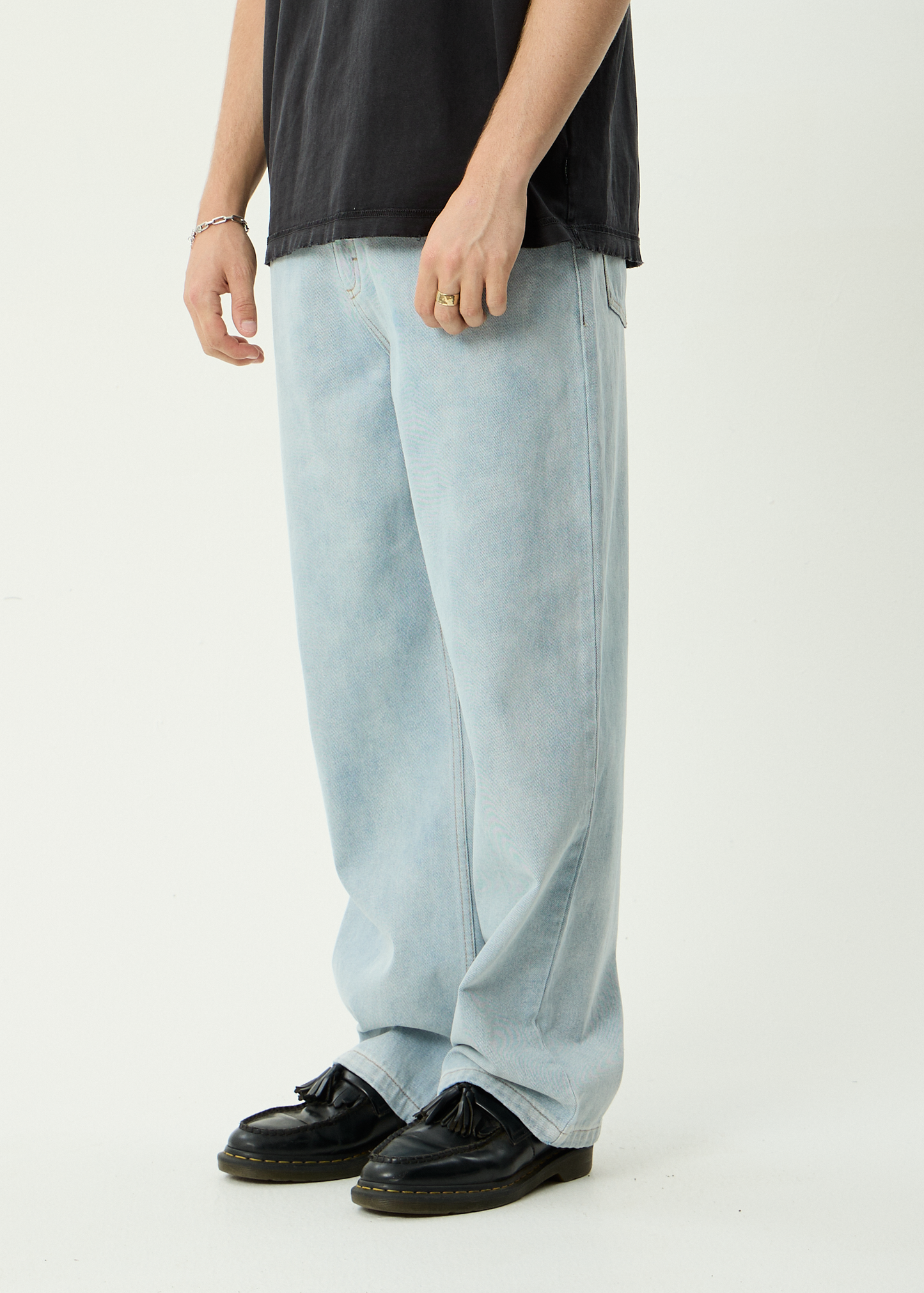 AFENDS Mens Pablo - Denim Baggy Jean - Stone Blue
