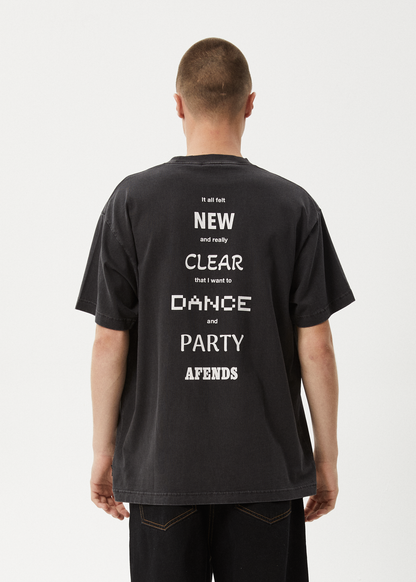 AFENDS Mens New And Clear - Heavyweight Boxy Tee - Stone Black
