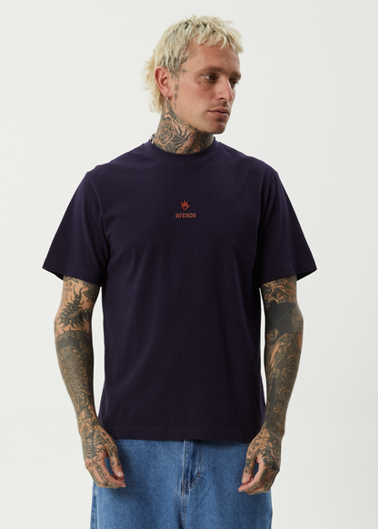 AFENDS Mens Burnin - Retro Tee - Deep Sea