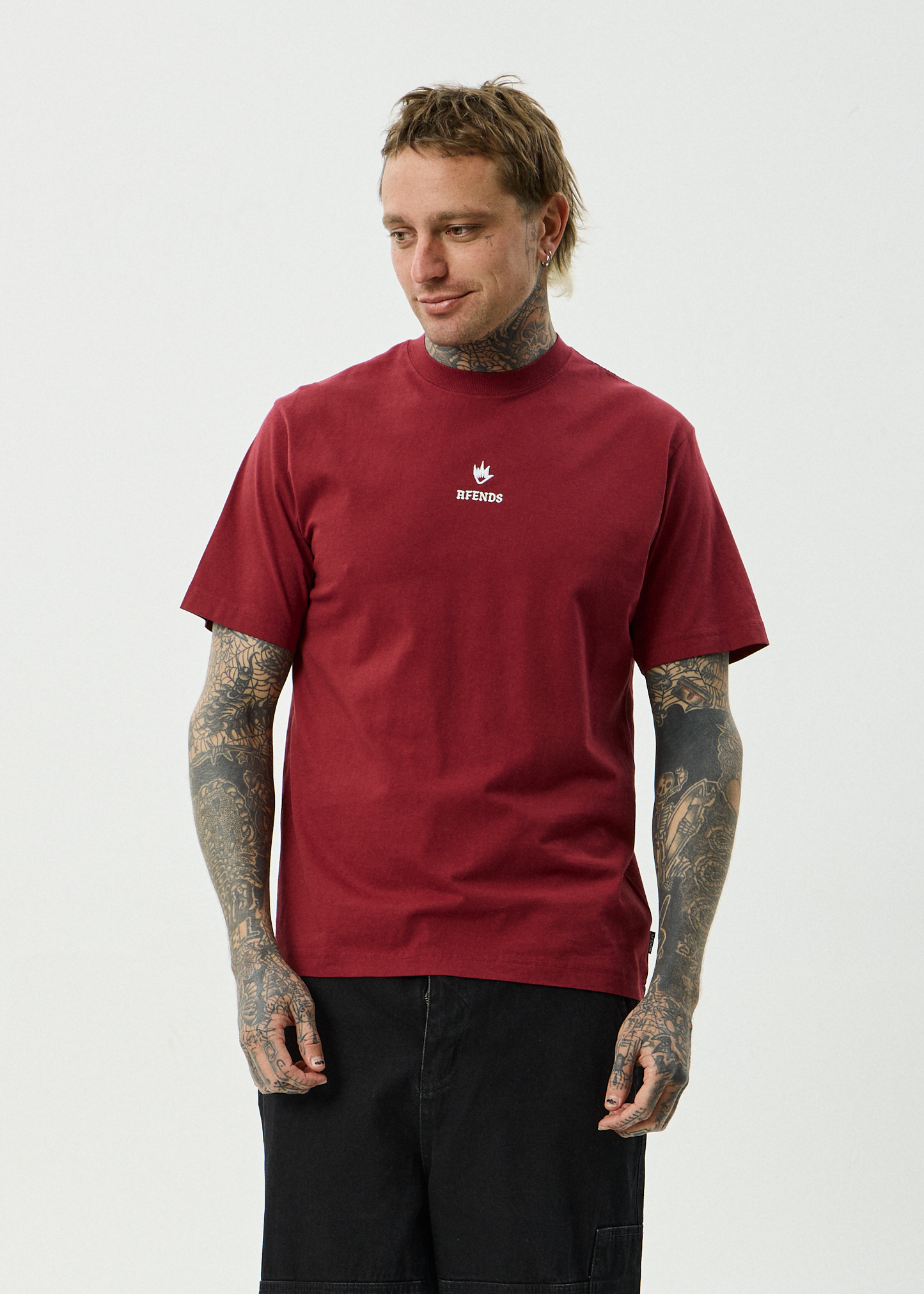 AFENDS Mens Burnin - Retro Tee - Washed Burgundy