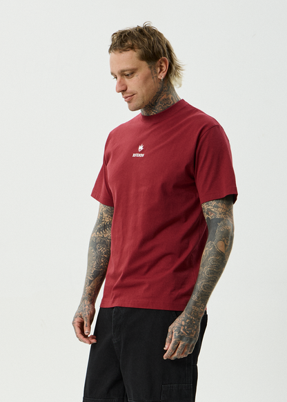 AFENDS Mens Burnin - Retro Tee - Washed Burgundy