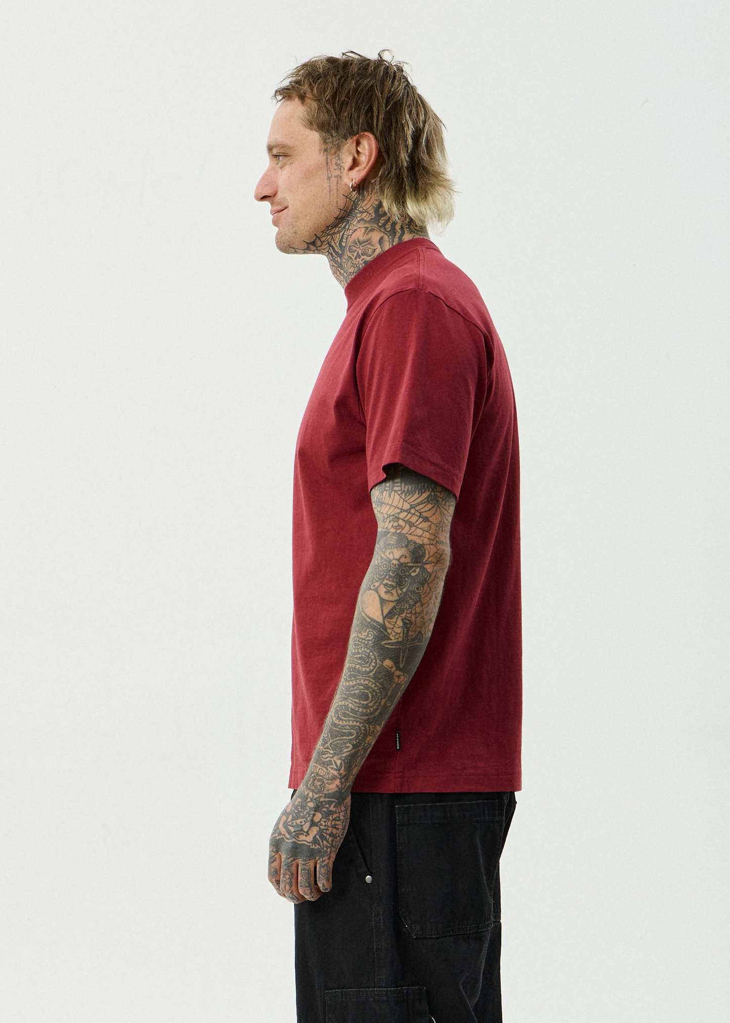 AFENDS Mens Burnin - Retro Tee - Washed Burgundy