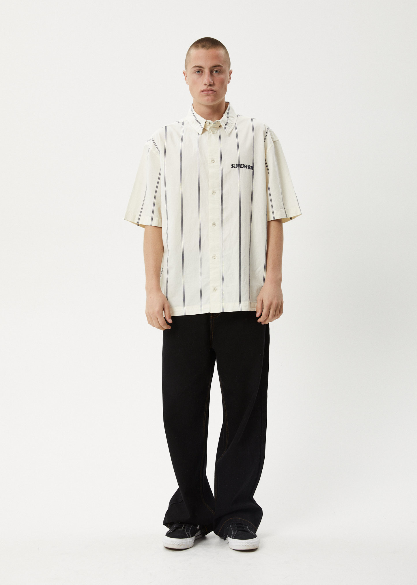 AFENDS Mens Fineline - Short Sleeve Shirt - Limestone