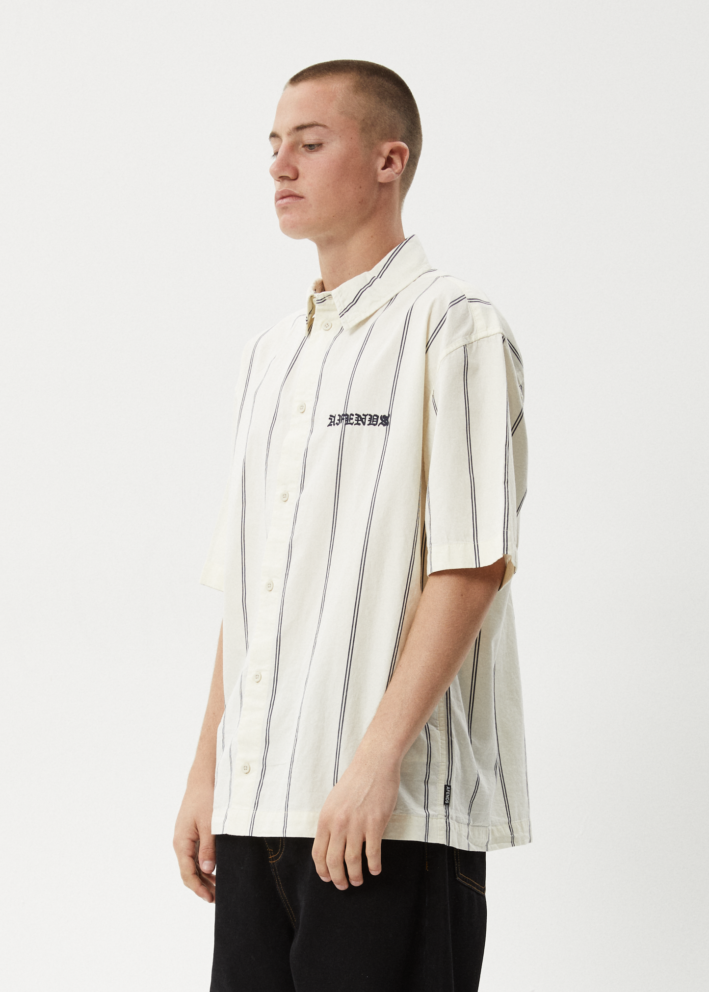 AFENDS Mens Fineline - Short Sleeve Shirt - Limestone