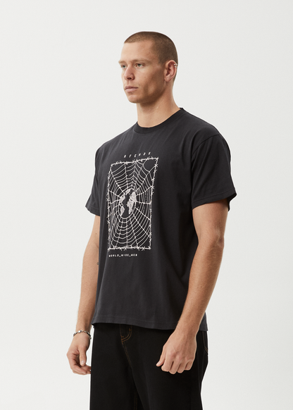 AFENDS Mens World Wide - Boxy Tee - Stone Black