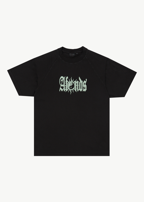 AFENDS Mens Sun Bite - Raglan Boxy Tee - Stone Black