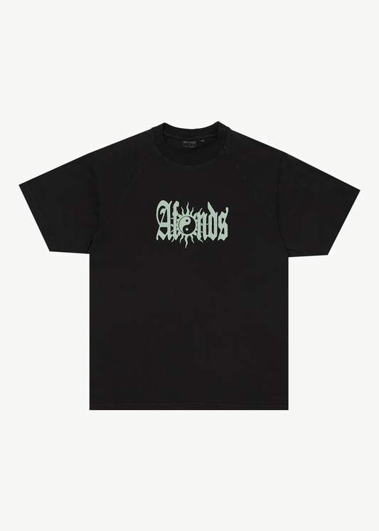 AFENDS Mens Sun Bite - Raglan Boxy Tee - Stone Black