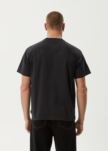 AFENDS Mens Sun Bite - Raglan Boxy Tee - Stone Black