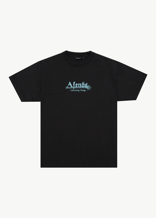 AFENDS Mens Mace Life - Boxy Tee - Stone Black
