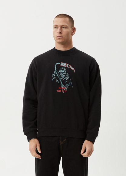 AFENDS Mens Surf Or Fly - Crew Neck Jumper - Black