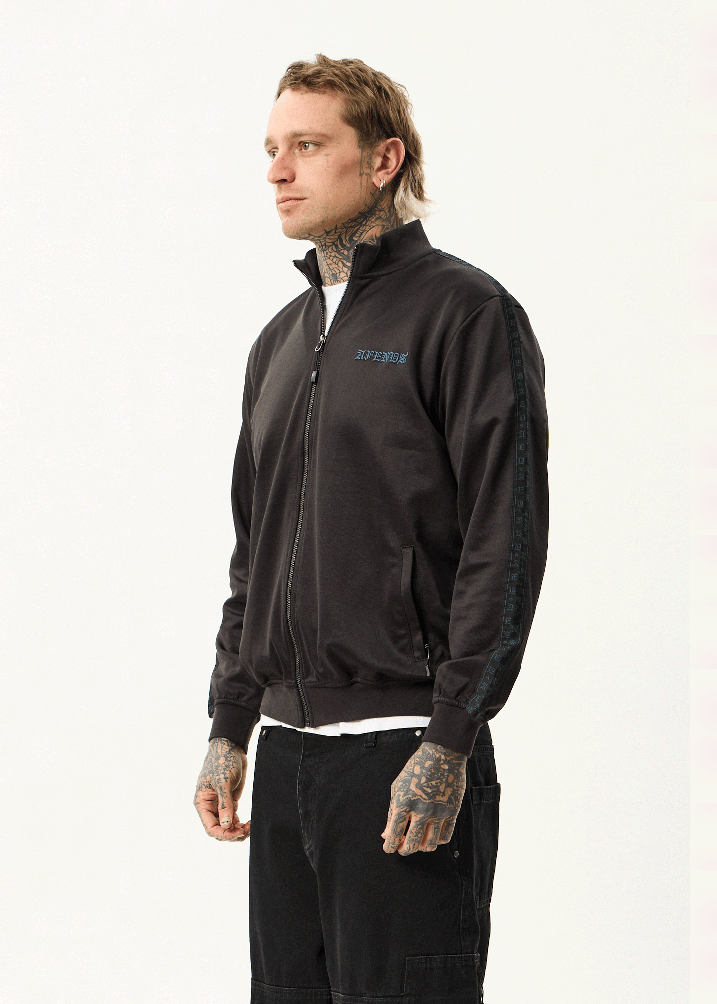AFENDS Mens Spinal - Track Zip Up Jacket - Black