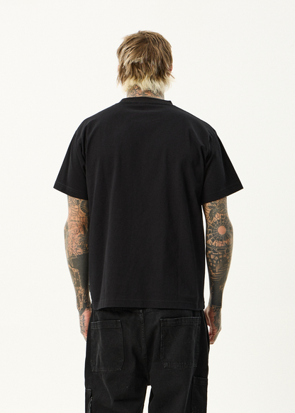 AFENDS Mens Sadworld - Heavyweight Boxy Tee - Black