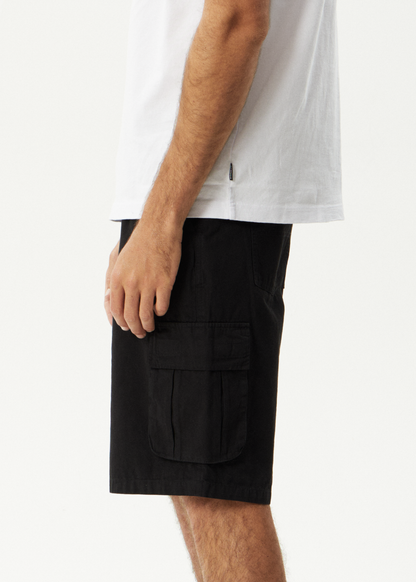 AFENDS Mens Summit - Pleated Cargo Short 22" - Washed Black