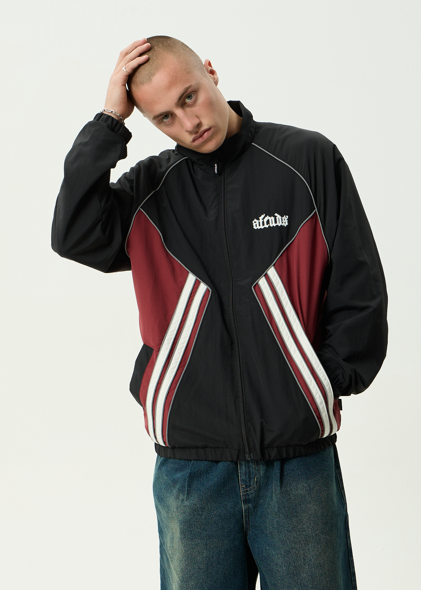 AFENDS Mens Sporting - Sports Spray Jacket - Burgundy