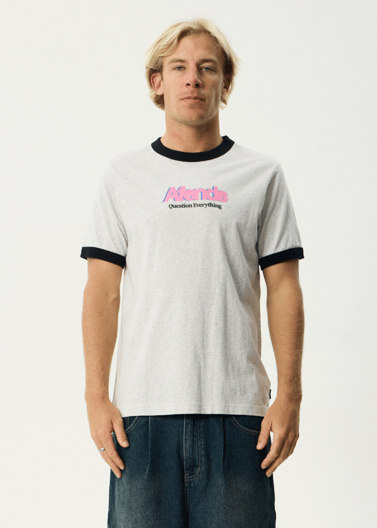 AFENDS Mens Perception - Heavyweight Oversized Ringer Tee - Grey Marle