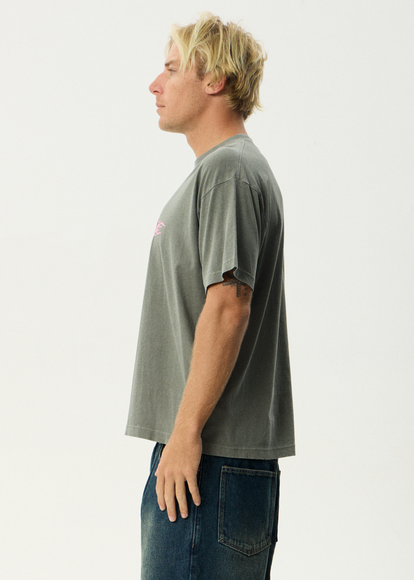 AFENDS Mens Wiped Out - Boxy Tee - Washed Sycamore