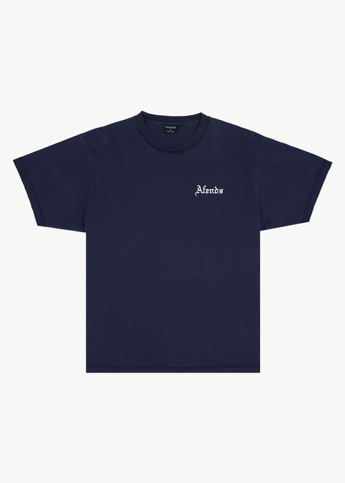 AFENDS Mens Shrine - Heavyweight Boxy Tee - Washed Deep Sea