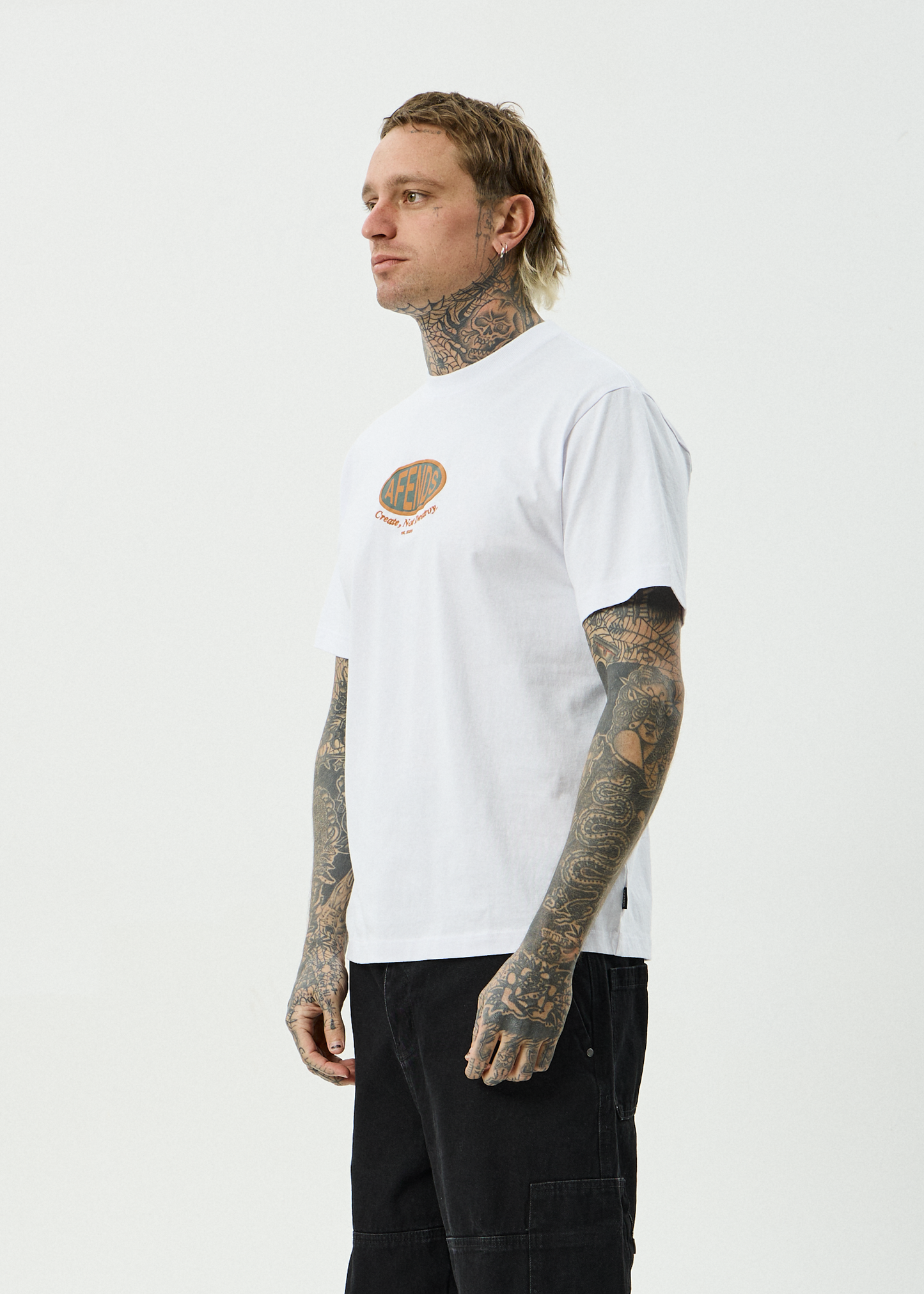 AFENDS Mens Destroyed - Retro Tee - White