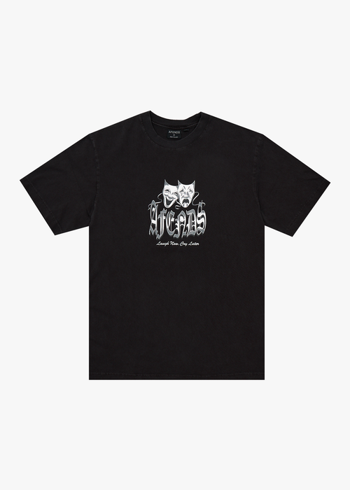AFENDS Mens Cry Later - Retro Tee - Stone Black