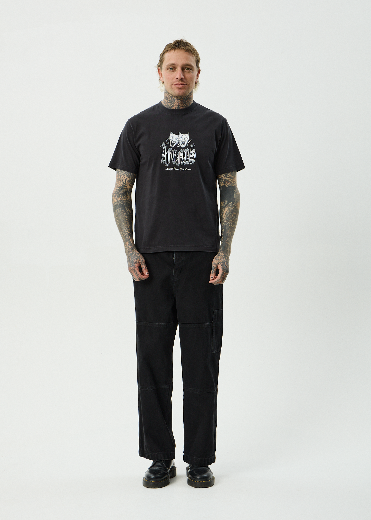 AFENDS Mens Cry Later - Retro Tee - Stone Black