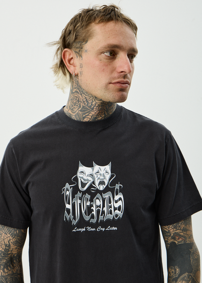AFENDS Mens Cry Later - Retro Tee - Stone Black