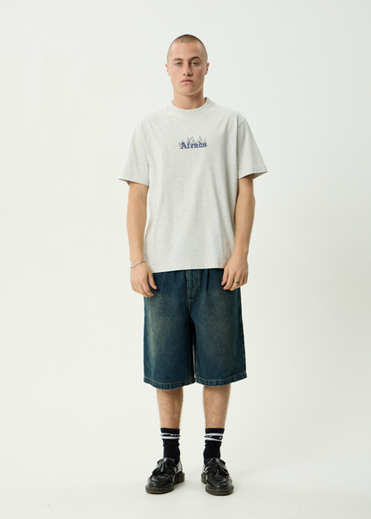 AFENDS Mens Temporal - Heavyweight Retro Tee - Grey Marle