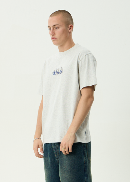 AFENDS Mens Temporal - Heavyweight Retro Tee - Grey Marle