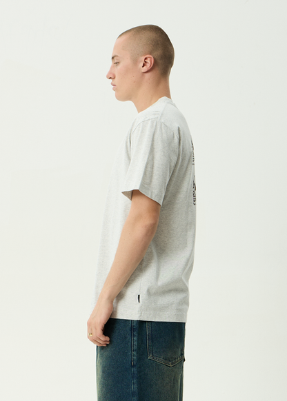 AFENDS Mens Temporal - Heavyweight Retro Tee - Grey Marle