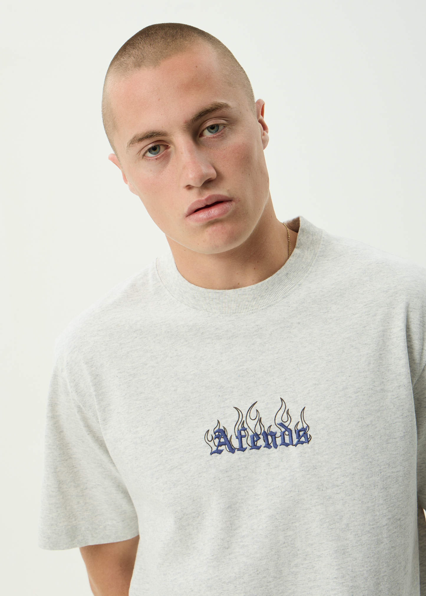 AFENDS Mens Temporal - Heavyweight Retro Tee - Grey Marle
