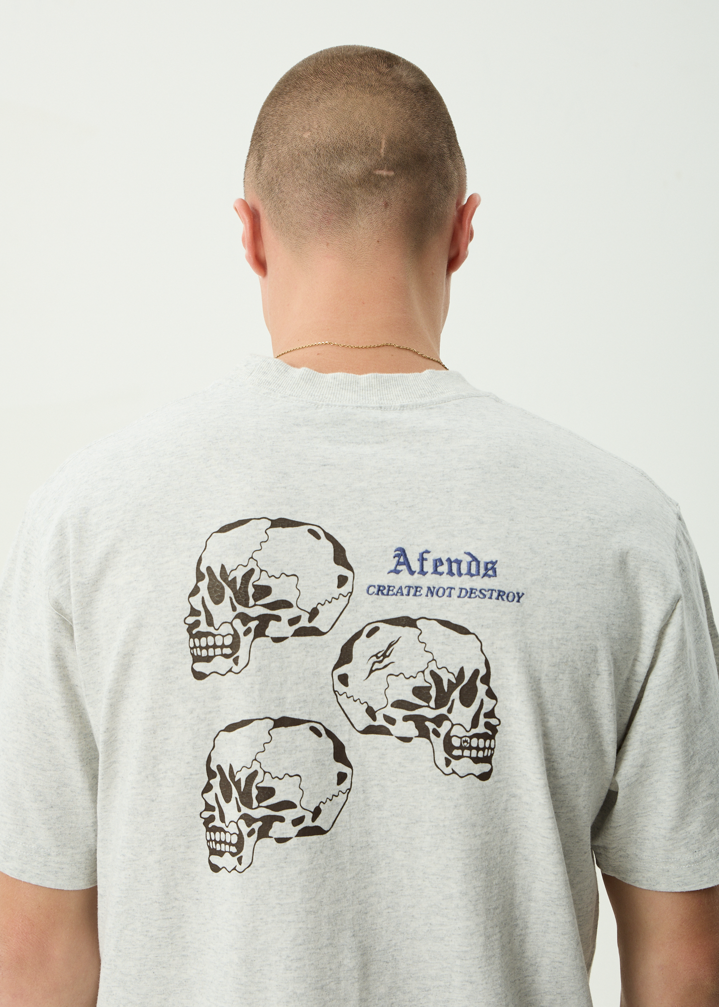 AFENDS Mens Temporal - Heavyweight Retro Tee - Grey Marle