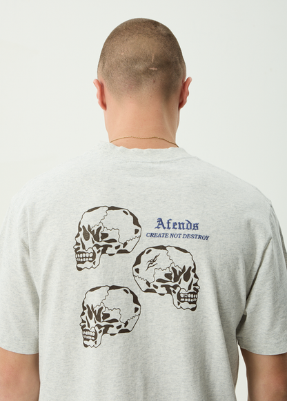 AFENDS Mens Temporal - Heavyweight Retro Tee - Grey Marle