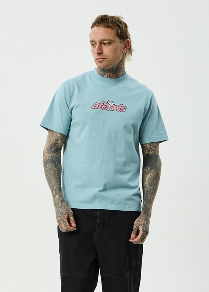 AFENDS Mens Angel Boy - Retro Tee - Washed Overcast