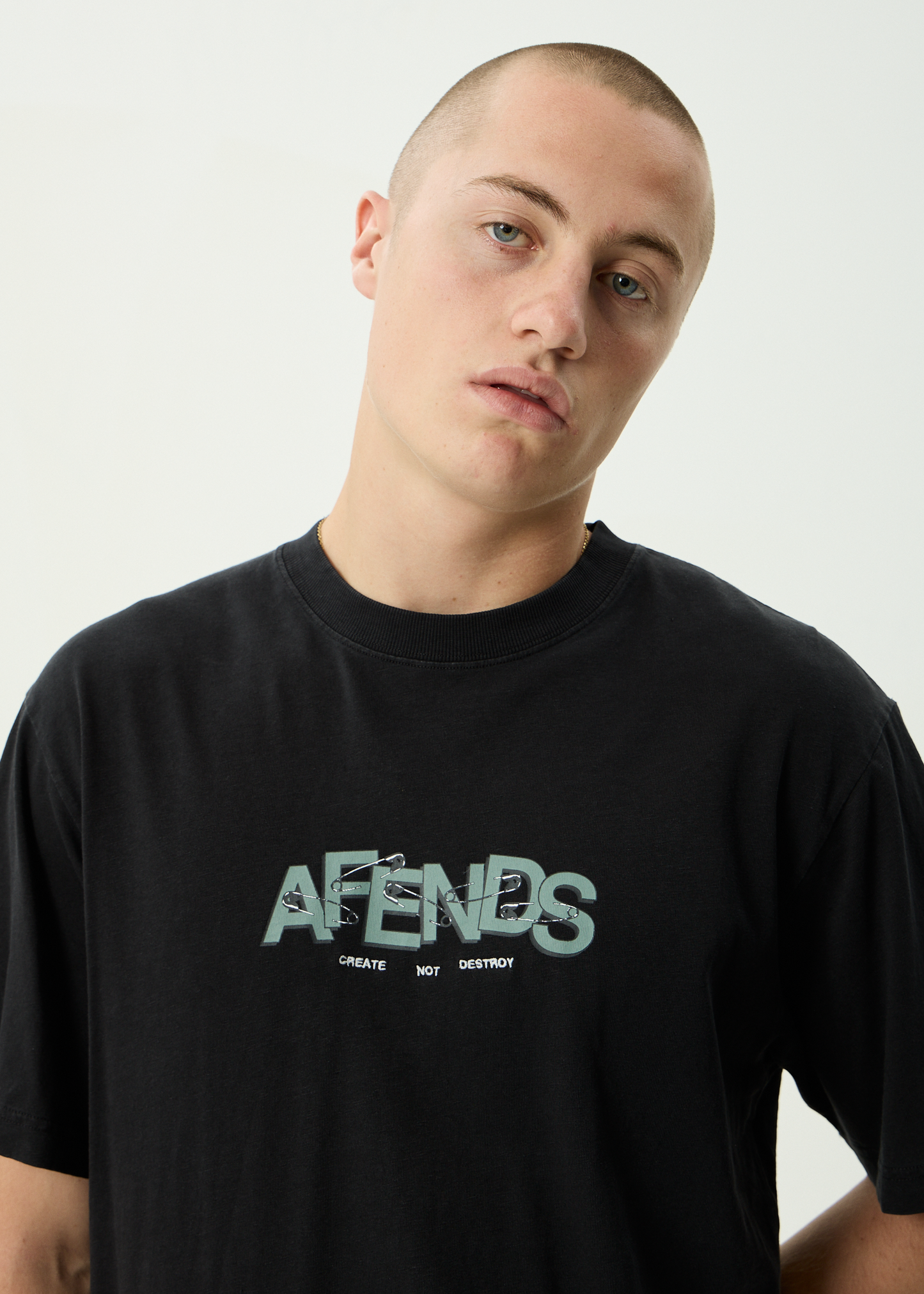 AFENDS Mens Safety - Retro Tee - Stone Black