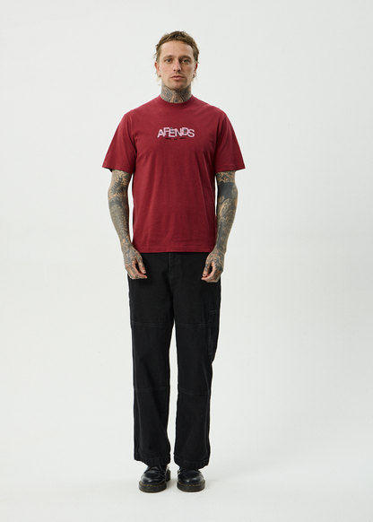 AFENDS Mens Safety - Retro Tee - Washed Burgundy