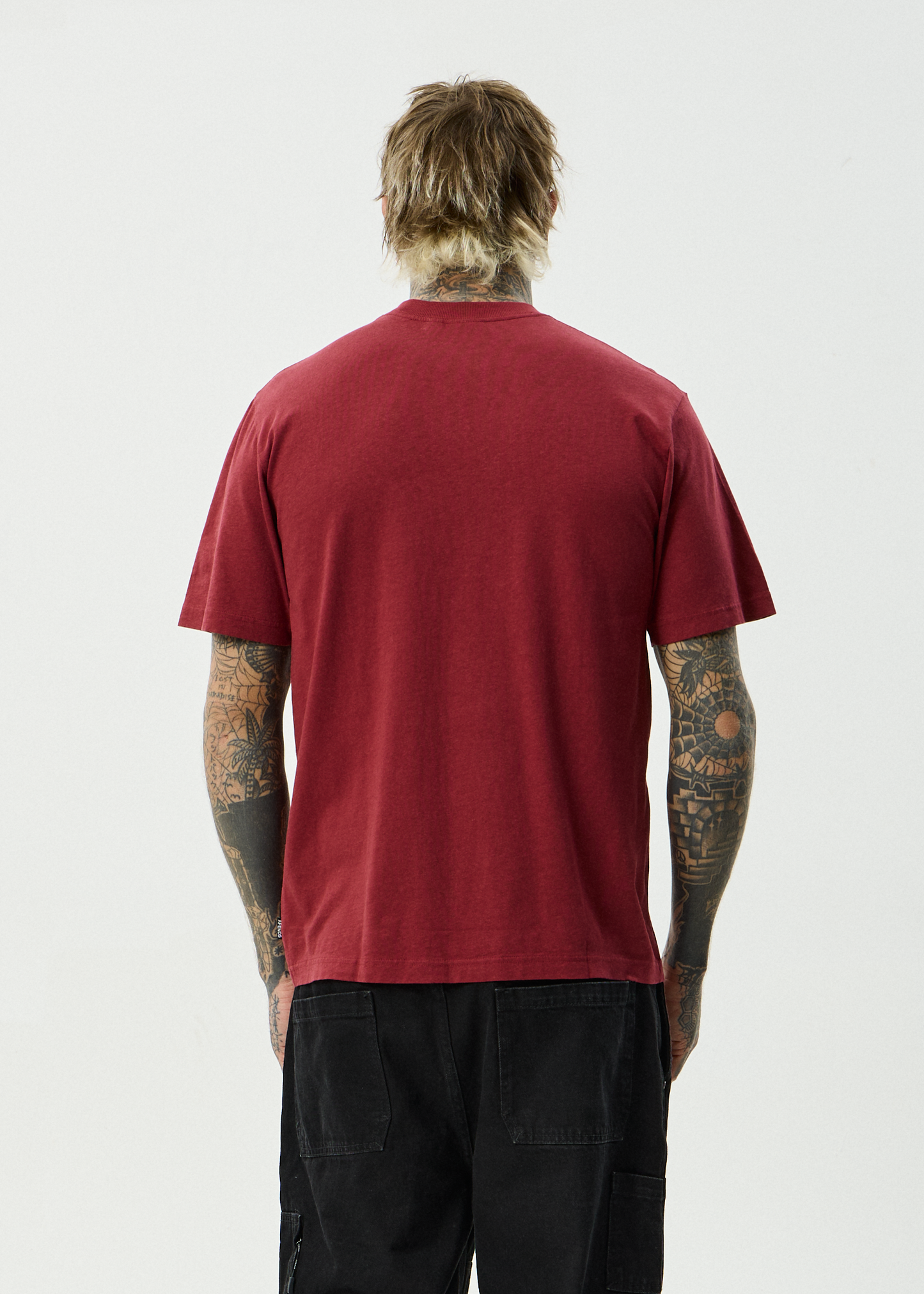 AFENDS Mens Safety - Retro Tee - Washed Burgundy
