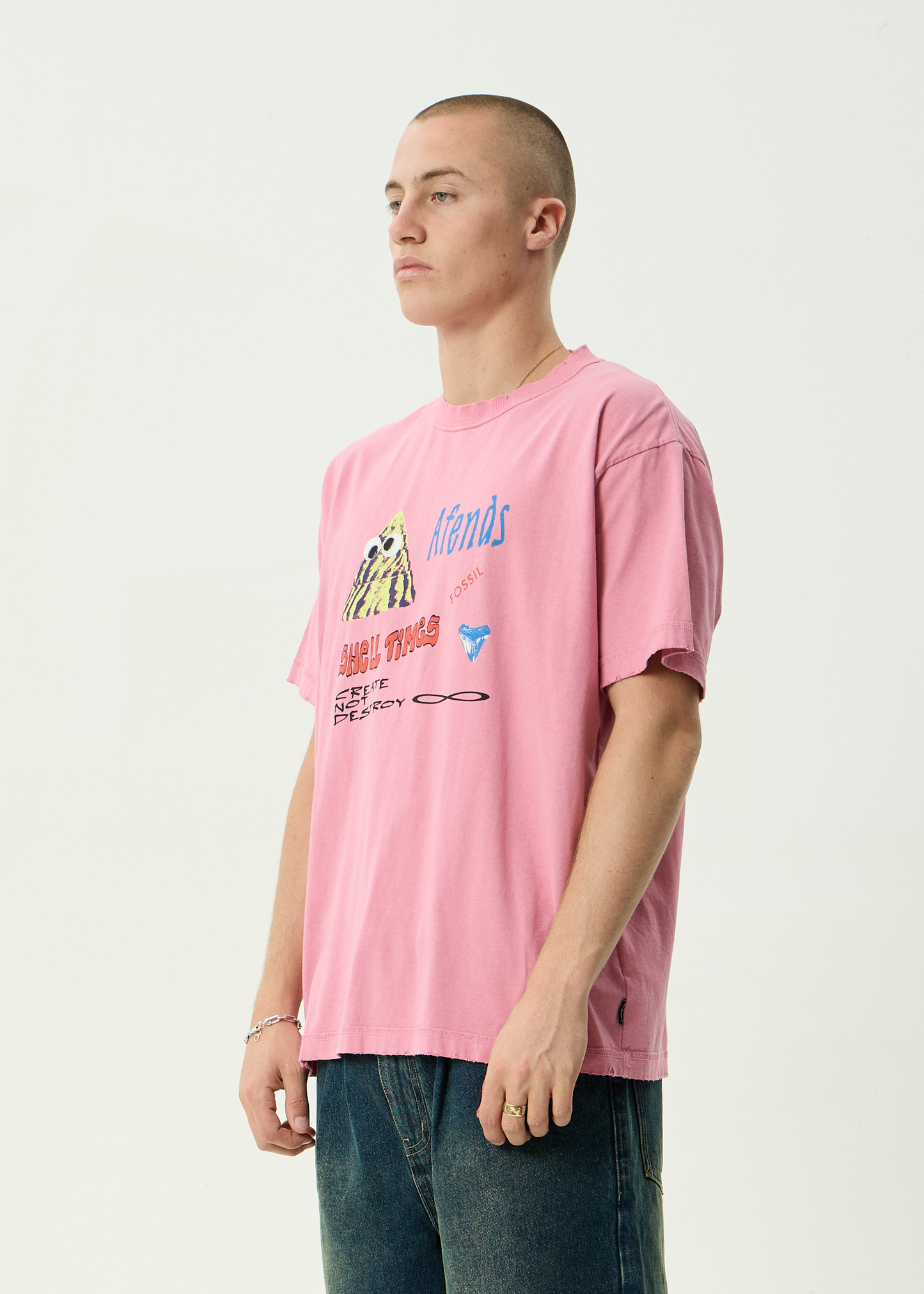 AFENDS Mens Shell Times - Boxy Tee - Washed Marrakesh