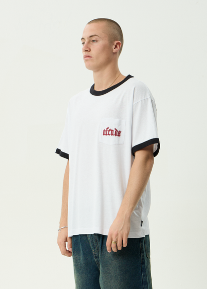 AFENDS Mens Drop Zone - Boxy Ringer Tee - White