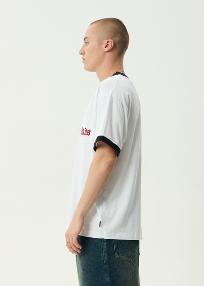AFENDS Mens Drop Zone - Boxy Ringer Tee - White