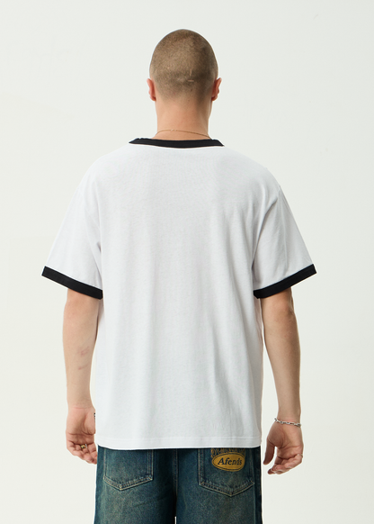 AFENDS Mens Drop Zone - Boxy Ringer Tee - White