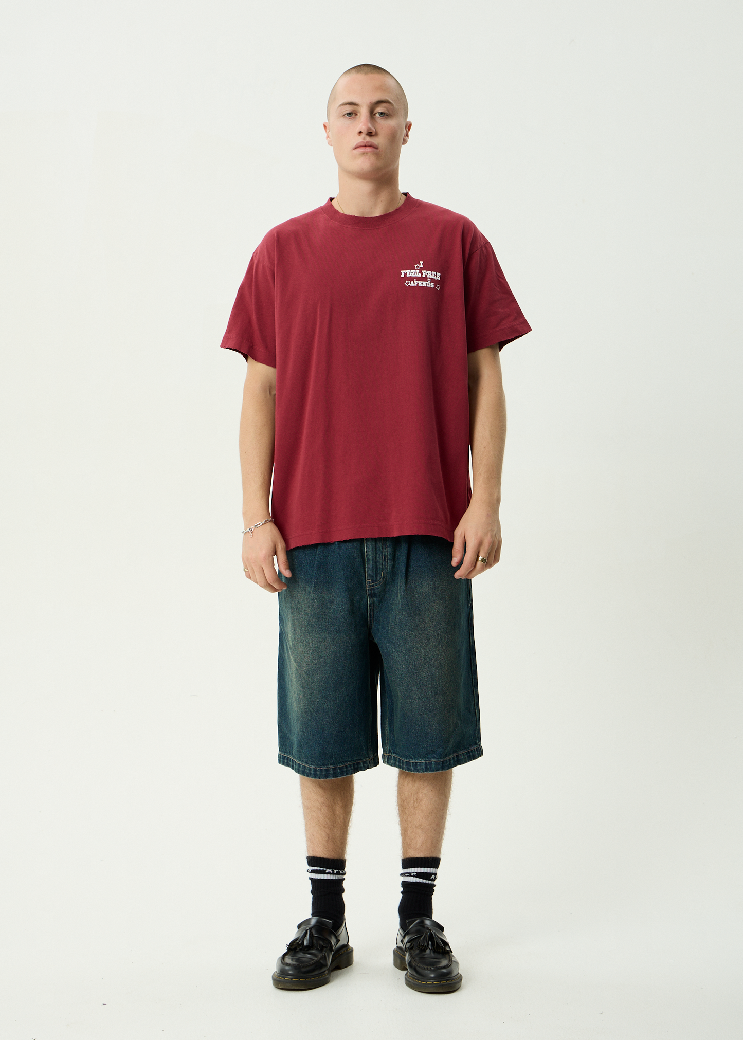 AFENDS Mens Sonoran - Boxy Tee - Washed Burgundy