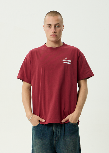 AFENDS Mens Sonoran - Boxy Tee - Washed Burgundy