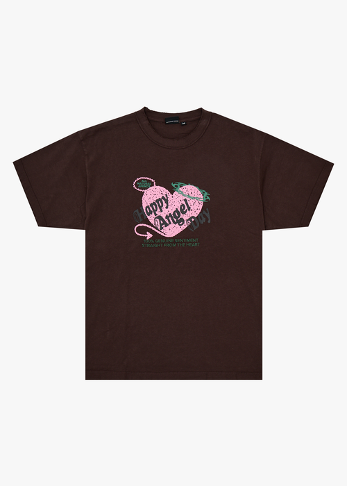 AFENDS Mens Genuine Sentiment - Heavyweight Boxy Tee - Washed Coffee