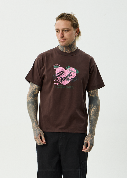 AFENDS Mens Genuine Sentiment - Heavyweight Boxy Tee - Washed Coffee